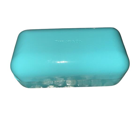 Tiffany & Co. Turquoise Blue Hard Clam Shell Flip Eyeglass Case and Cloth - Picture 10 of 13